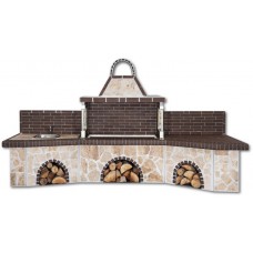 BBQ Set: With counter – sink, grill, with irregular limestone and brown firebrick